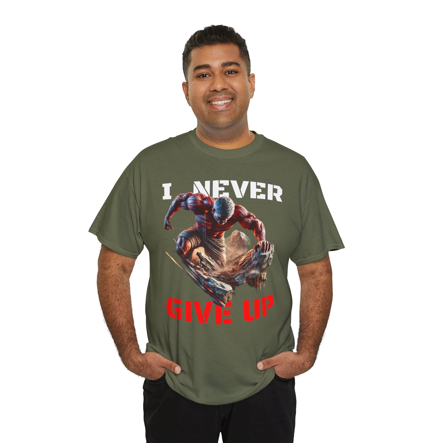 CAMISETA HOMBRE ALFA "I NEVER GIVE UP".(USA).